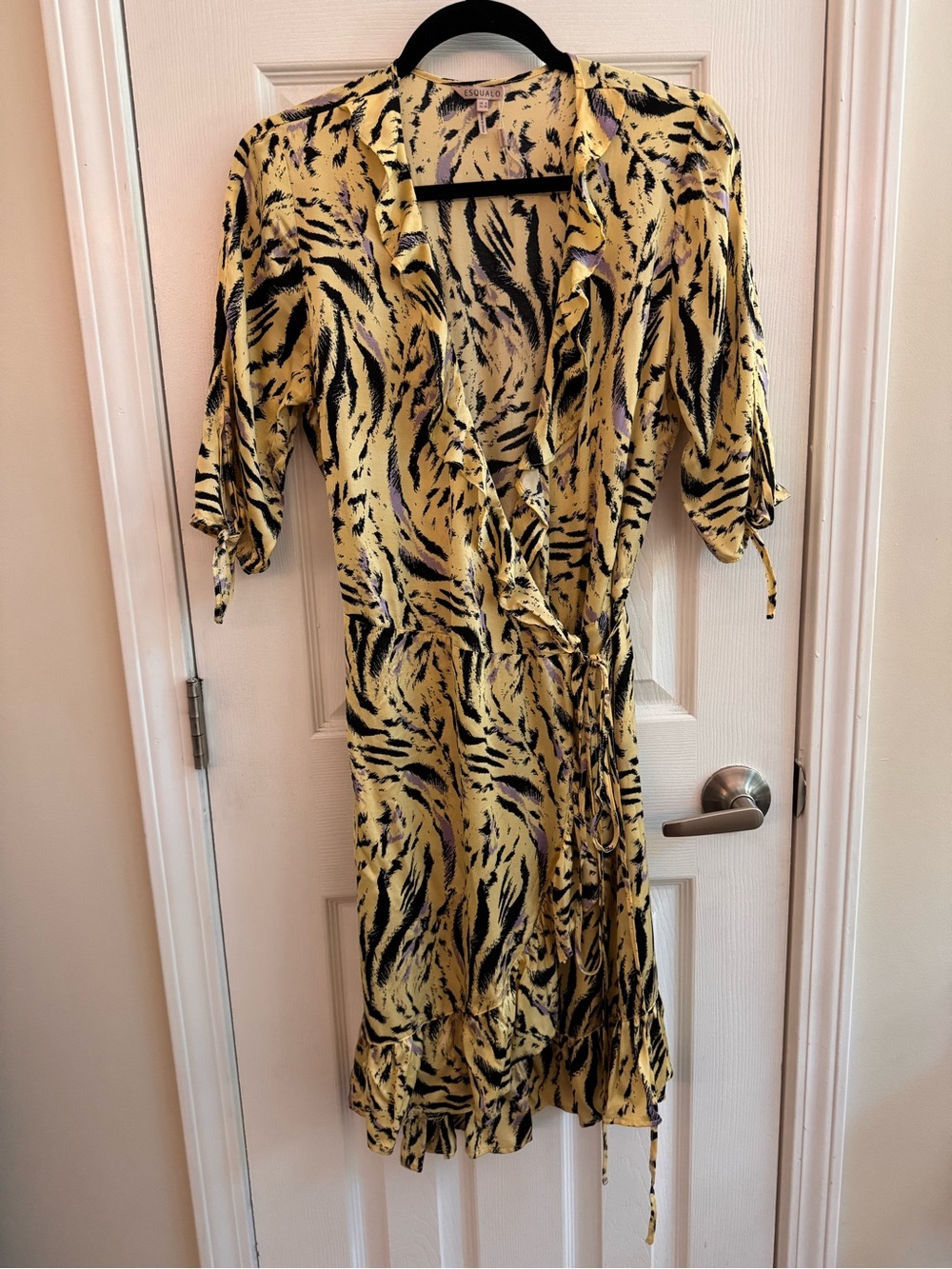 ESQUALO Animal Print Wrap Dress Yellow Size 6